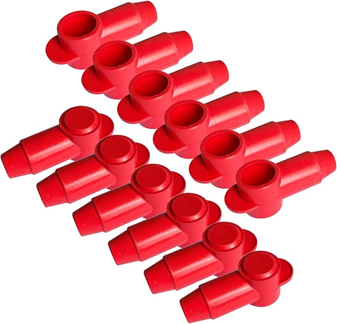 Ampper 12 Pcs Silicone 3/8" Stud Terminal Covers, Flexible Post Terminal Cover Protector Boot for Battery Power Junction Block Post, Fits 1-3/0 Gauge Wire (Red)
