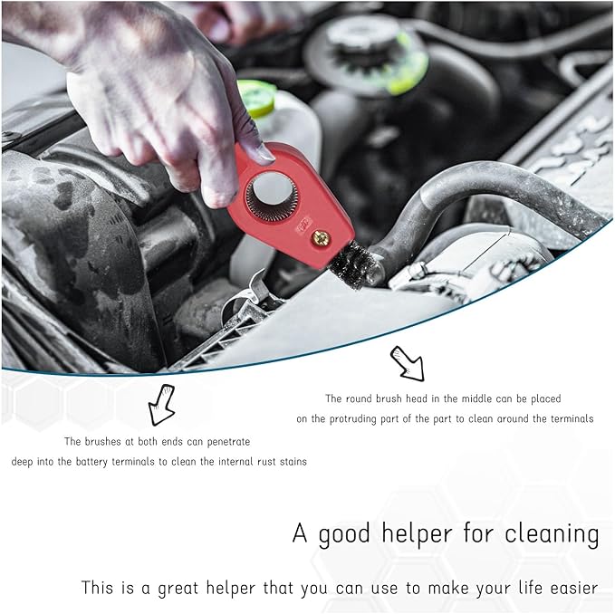 2 PCS Car Battery Terminal Cleaning Brush, 4 in 1 Anti-Rust Auto Battery Cleaner with Steel Wire, Universal Vehicle Battery Terminals Machine Parts Cleaning Tool Accessories (Red)