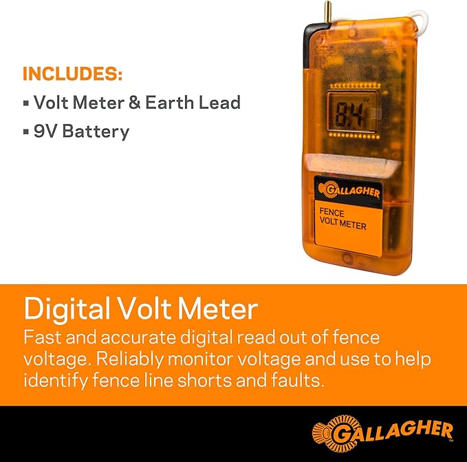 Gallagher Digital Volt Meter | Electric Fence Voltage Reader to Test, Trace & Diagnose Shorts and Faults |Auto Turn-On Indication | Easy Installation | Tough and Water Resistant