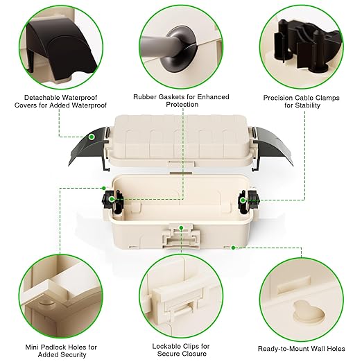 Flemoon IP55 Small Outdoor Electrical Box Waterproof (Inner 5.9 x 3.2 x 1.8inch), Extension Cord Cover with Detachable Awning Covers for Plug, Outlet, Holiday Lights, Almond