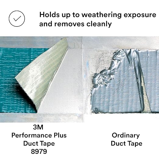 3M Performance Plus 8979 Duct Tape Heavy Duty, Slate Blue, 48 mm x 55 m, 12.1 mil, 6 Month Clean Removal, Resists UV and Weather for up to 12 Months, Tears Cleanly, Curl-Resistant, 3 Rolls