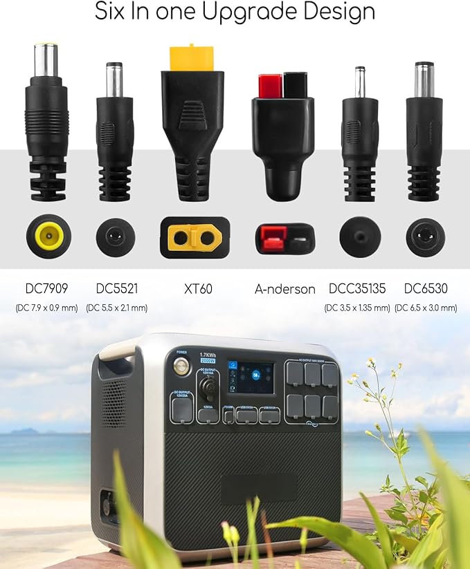 Upgraded 6-in-1 Solar Connector Kit for Portable Motors and Solar Panels/Motors, 100CM Universal Solar Adapter Connecting Harness with Female and Male Connectors, 2 Pc