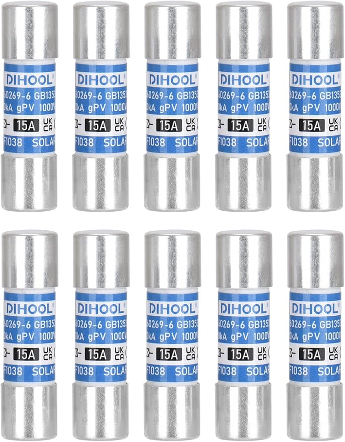 DIHOOL 15 Amp Solar Fuse Without in-Line Fuse Holder for Solar Connector, 10pcs 10x38mm