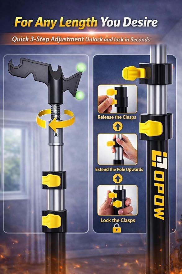 4.8-24ft Professional Extension Pole - 30ft Maximum Reach for Commercial & High Residential Use - Extra-Thick Aluminum with Quick-Release Clasps