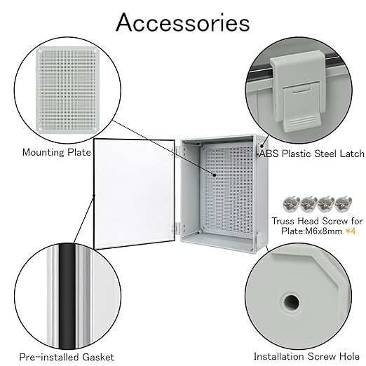 Junction Box IP65 Waterproof ABS Plastic Enclosure Hinged PC Clear Cover Electrical Project Box with Mounting Plate, Wall Brackets, Cable Glands 15.7" x 11.8" x 7.1"