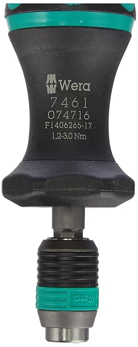 Wera 05074716001 Kraftform 7461 Hexagon Torque Screwdriver, 1/4" Head, 1.2-3.0 Nm Pre-Set Adjustable Torque Range
