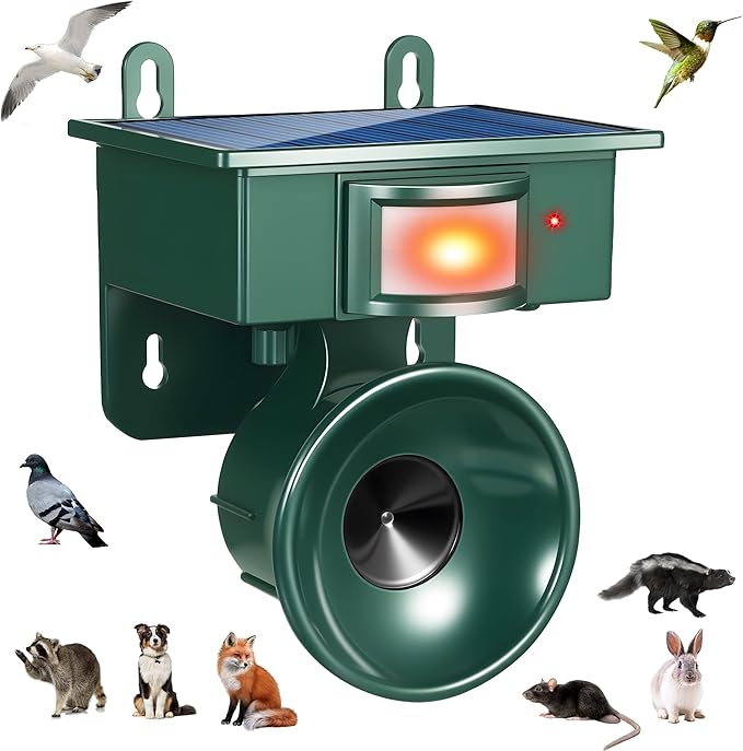 2026 Solar Ultrasonic Bird Repeller Outdoor,Woodpecker Deterrent for House,Pigeon Bird Deterrents for Outside Birds Repellent Scare Devices for Balconies Yard Garden Farm Orchard Animal Repellent