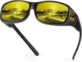 URUMQI Night Vision Driving Glasses Fit Over Eyeglasses for Men Women, Anti Glare Polarized Nighttime Glasses Yellow Lens