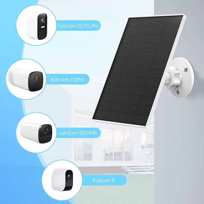 Solar Panel for eufy Camera,6W Solar Panel for Eufy E,2C/2C Pro,2/2Pro,E20/E40,Solo,SoloCam Spotlight,IP65 Waterproof USB-C Solar Panel Charger for Eufy with Micro USB Connector & Rubber Plug