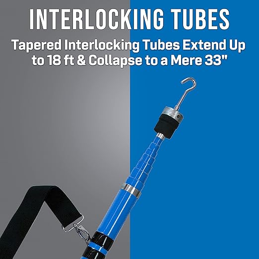 Jonard Tools RDT-18K - 18 ft Telescoping Extension Pole - High-Density Fiberglass and Enamel Coating, Includes C Hook, K Hook, Adapter, Strap, and Carrying Pouch