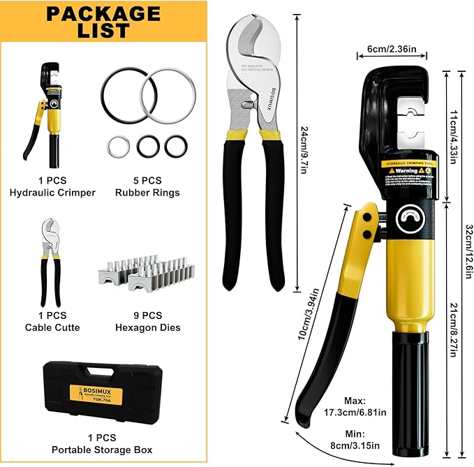 Hydraulic Crimping Tool and Cable Cutter,12 AWG to 2/0 (00), 10 Tons Battery Cable Crimper with 9 Crimping Dies, Hydraulic Wire Crimper Kit for Cable Lug, Ring Terminals, Wire Rope