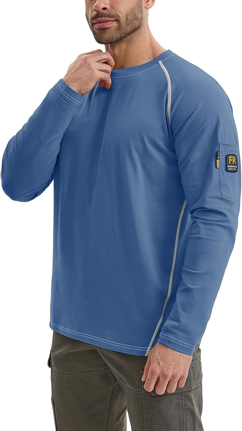 WORKWEYA FR Shirts for Men 6OZ Light Weight Welding Shirts Thumb Hole Stretch Breathable NFPA2112 CAT2 for Summer