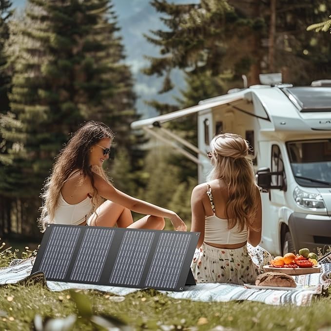 Portable Solar Panel Charger 40W Foldable Solar Panel for Portable Power Station, iPhone, iPad, Laptop, Camping Solar Panels with USB QC 3.0/USB C/18V DC, Solar Panels for Camping Outdoor Van RV Trip