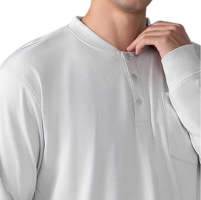 FR Henley Shirts for Men Flame Resistant Lightweight Welding 6.5oz 100% Cotton CAT2 Long Sleeve Fire Retardant FRC Clothing