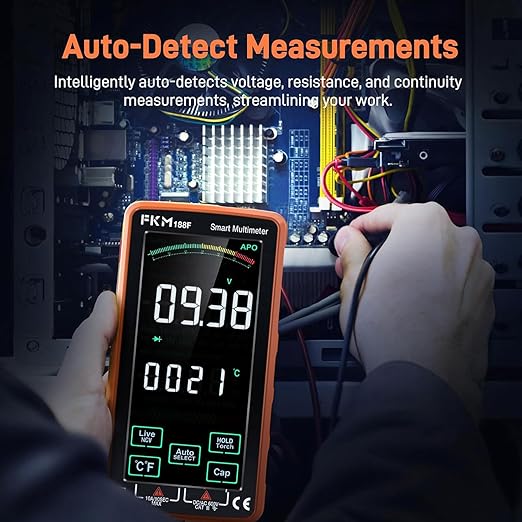 FKM Pro Digital Multimeter Tester,Compact & Rechargeable Voltmeter w/ 5″ Touch Screen,Auto-Ranging,TRMS 6000 Counts,High Accuracy,Smart Electrical Tester Measures DC/AC Voltage,Current,Resistance,Temp