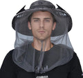 ayamaya Mosquito Net Hat with Fan Built-in, Wide Brim Solar Fan Hat with Netting, 3 Speeds Adjustable for Men Women Outdoor