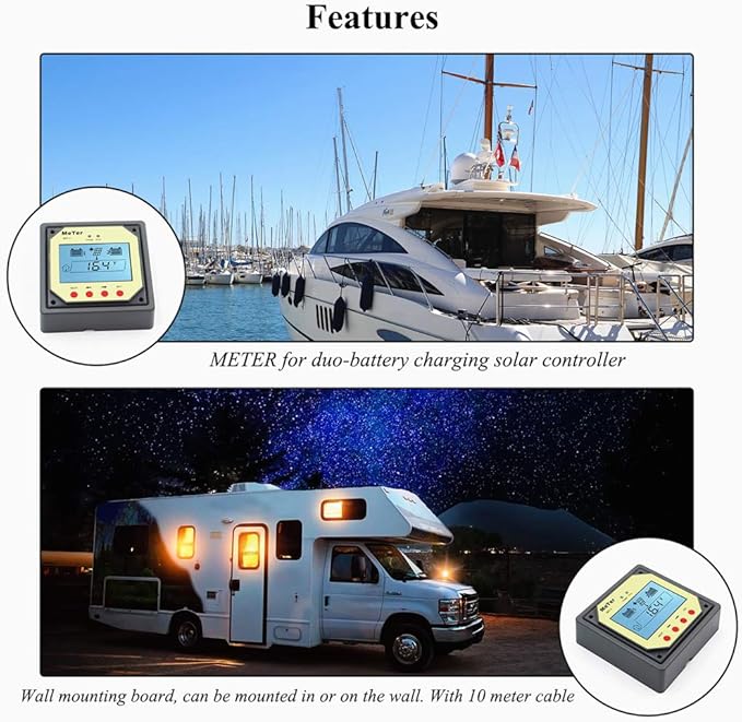 EPEVER Meter MT-1 Remote with LCD Display for Solar Charge Controller EPIPDB-COM Series 10A/20A Dual Battery Solar Panel Charging System