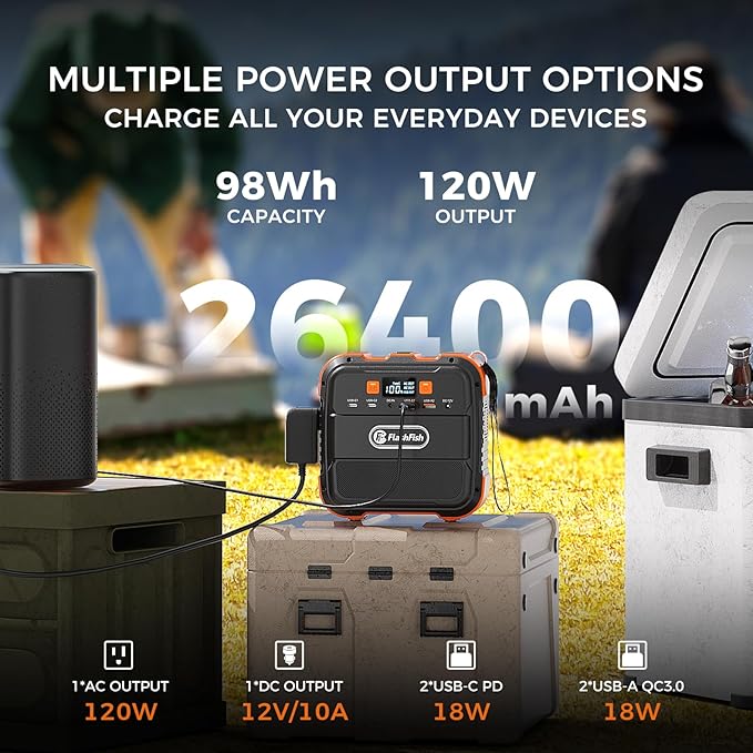 120W 98Wh Portable Power Station with 60W Solar Panel Kit