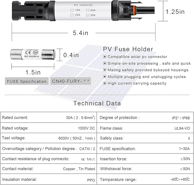 20A Solar Fuse Holder Connector IP68 Waterproof 1000V in-line Fuse Holder 20A Male and Female Connector Waterproof in-Line Fuse Holder (Contains 4 fuses + 2 Solar Fuse Holders)… (20A)