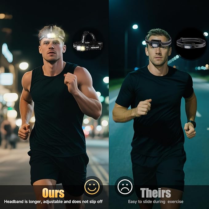 Rechargeable Headlamp for Adults & Hiking, 3 Pack Lightweight & Waterproof Super Bright led Head Lamp with Red Light, Motion Sensor, 5 Modes, 90° Adjustable, Headlamps for Camping, Running