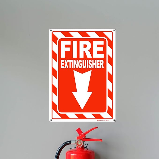 Brimar - 10" x 14" - Fire Extinguisher Sign - Polyethylene Plastic - Safety Promotion - High Visibility