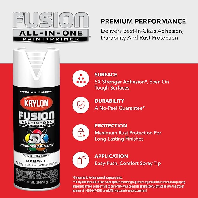 Krylon Fusion All-In-One Adhesive Spray Paint for Indoor/Outdoor Use, 12 oz, White