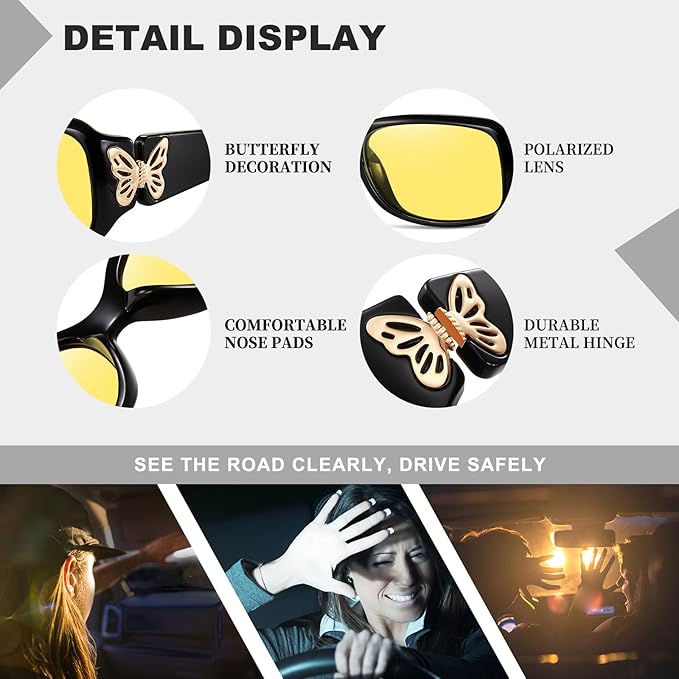 HAOLOTA Night Vision Driving Glasses Women Anti Glare Polarized, Wrap Around Nighttime Safety Glasses UV Protection