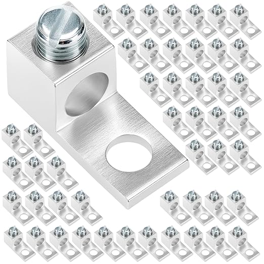 QWORK Aluminum Alloy Mechanical Lugs, Terminal Mechanical Lug, Set of 50, Tin Plated with High-Strength Low-Resistance Structure