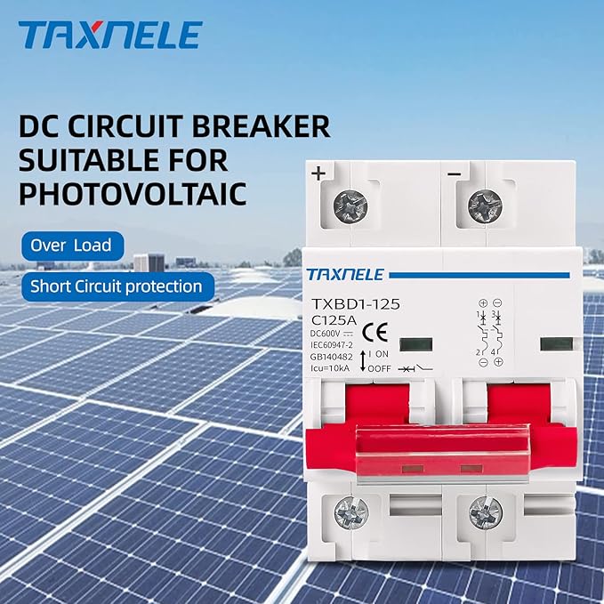 DC MCB Miniature Circuit Breaker 2P 80A 100A 125A 600V Solar Mini Circuit Breaker Battery Switch DIN Rail Mount Short Circuit Protection Disconnect Switch Isolator for Solar PV System (80A)