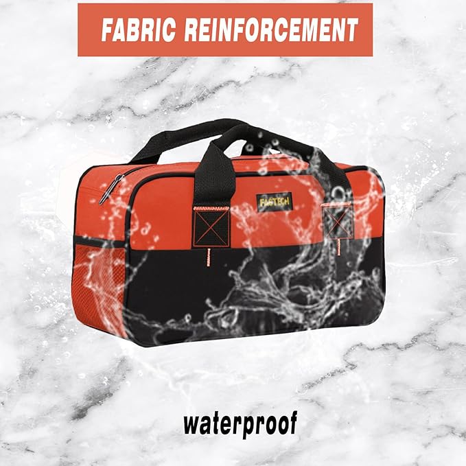 FASTECH 14 Inch Small Tool Tote Bag, Wide Mouth Zipper Bag, Waterproof Tool Organizer Bag, Multi-Pockets Wide Mouth Tool Tote For Man/Woman (Orange)
