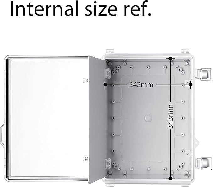 Junction Box, IP67 Waterproof Plastic Enclosure for Electrical Project, Hinged Grey Cover, Includes Mounting Plate and Wall Bracket (Transparent Cover with Inner Door, 14.6"×10.6"×5.9")