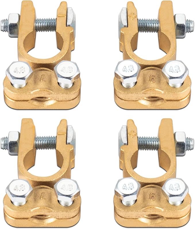 CZC AUTO Battery Terminals Connectors Clamps, Brass Positive & Negative Top Post Battery Terminal Protector Set for Marine Car Boat Camper Truck Vehicle, 2 Pairs