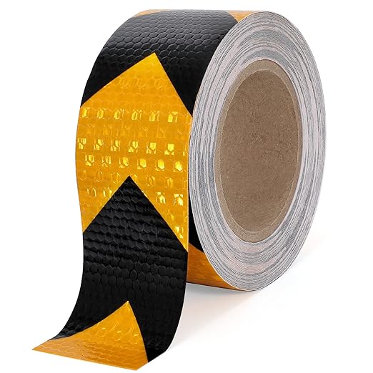 Reflective Tape, 2 Inch x 65 Feet, Yellow Black Outdoor Waterproof High Viscosity Safety Reflective Tape for Trailers, Bikes, Cars