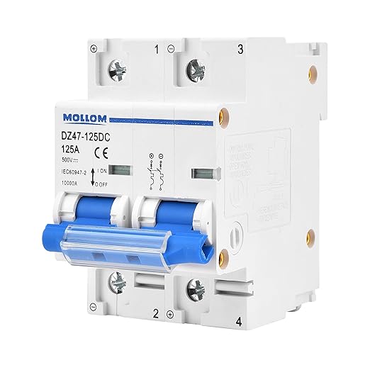 Mollom DC 2 Pole Miniature Circuit Breaker, 500V 125Amps, Scene Visualization Custom MCB Thermal Magnetic Trip, 6KA Breaking Capacity DC Disconnect Switch for Solar PV System
