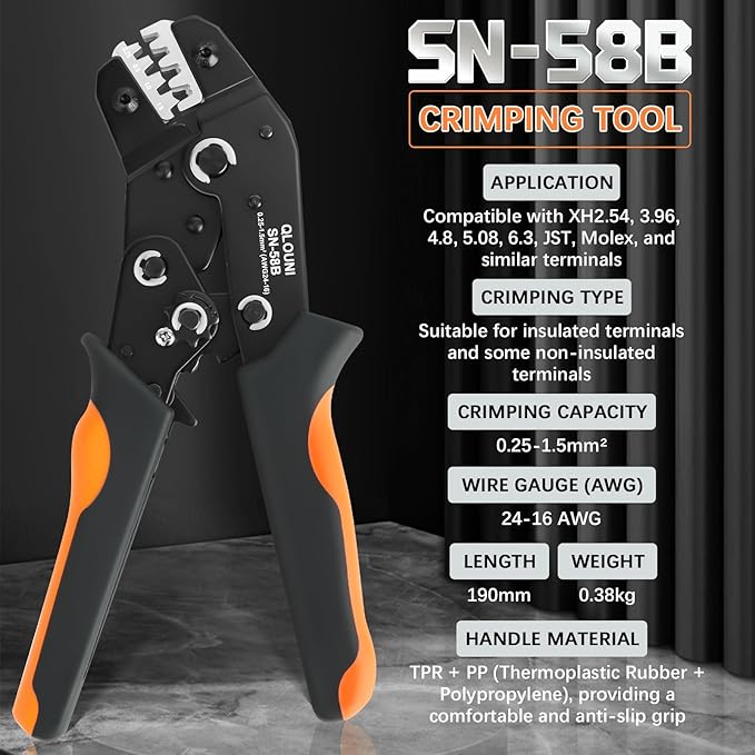 Dupont Crimping Tool Kit, 2870 PCS 2.54mm Connector Assortment, SN-58B Ratcheting Wire Crimper AWG 24–16 (0.25–1.5mm²), 1–10 Pin & 2×2–2×9 Housings, 40-Pin Headers, Jumper Caps & Ribbon Cable