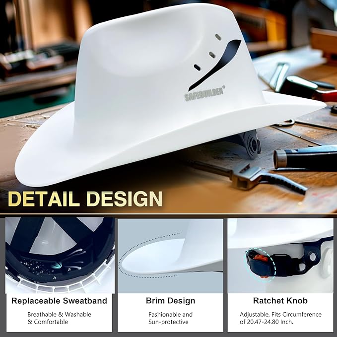 Cowboy Style Hard Hat Class C Safety Helmet Vented Full Brim Hard Hats Work Safety Helmet for Men and Women Outdoor,Industrial,Construction Head Protection- ANSI Approved