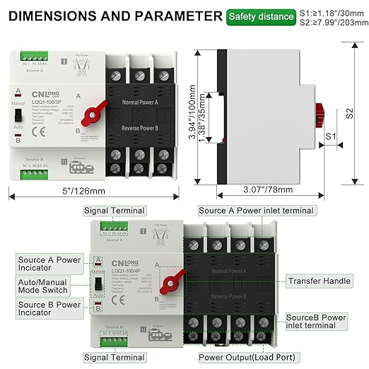 AC110V 100Amp Automatic/Manual Transfer Switch 3P 50/60Hz, 3Poles Mini ATS Auto Dual Power Switch Automatic Changeover Fast Transfer for Home Generator, Soalr, Rv and Lv Power