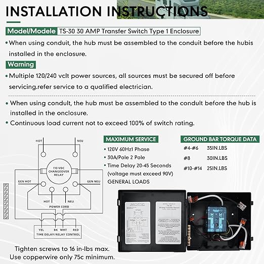 TS-30 30 Amp Automatic Transfer Switch for RV,Speedboats,Travel Trailer,Camper Van,120V Generator Transfer Switch for Inverter/Shore Power/Generators