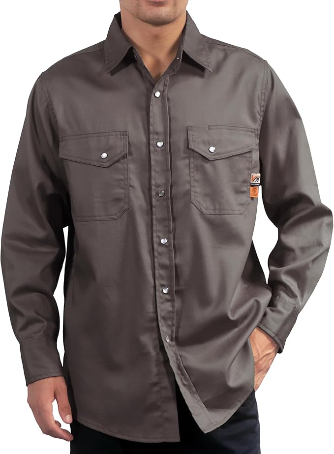VATRENUS FR Shirts for Men 6.5oz Button Down Flame Resistant 100% Cotton Men's Pre-Washed Fire Retardant Work Shirt