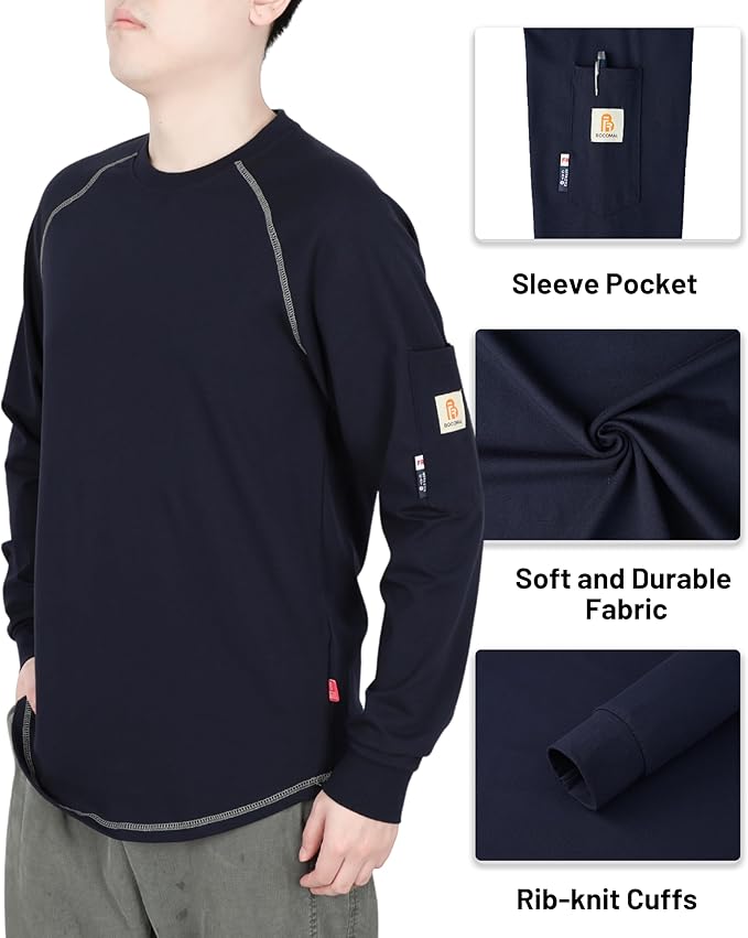 BOCOMAL FR Shirts Heather Series 6oz Flame Resistant T Shirt NFPA2112 CAT2 Fire Retardant Crew Work Shirt