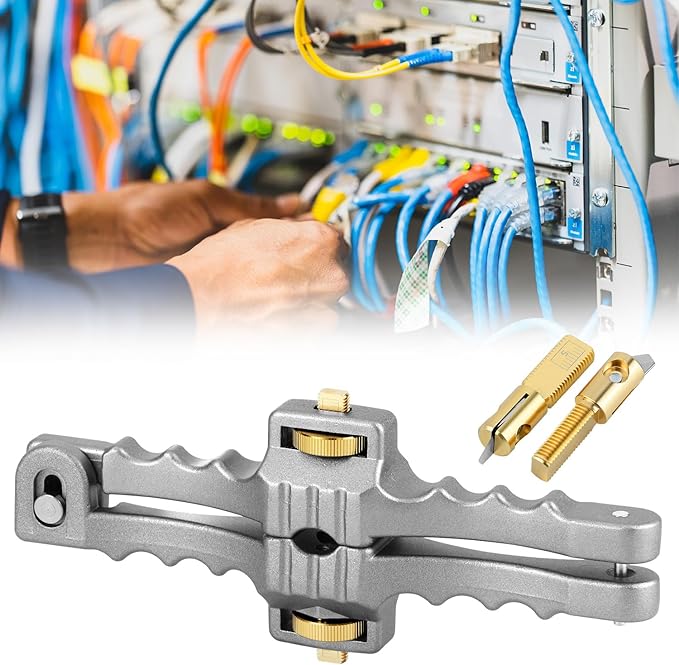 QWORK Armored Fiber Optic Cable Stripping Tool, Adjustable Depth, Ergonomic Design, Compatible with PVC, PE, and Steel Sheaths