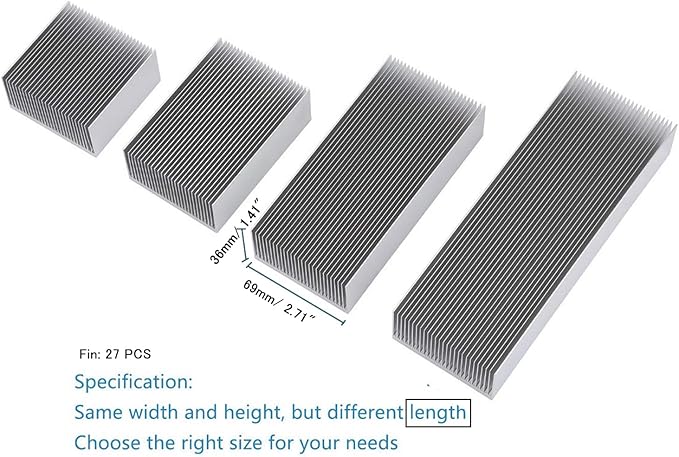 Extra Large Heat Sink Aluminum 300x69x36mm / 11.81" x2.71" x 1.41" High Power Heatsink Diffusion Cooling Module Cooler 27 Fin Radiator for LED Amplifier Transistor Semiconductor PCB Computer