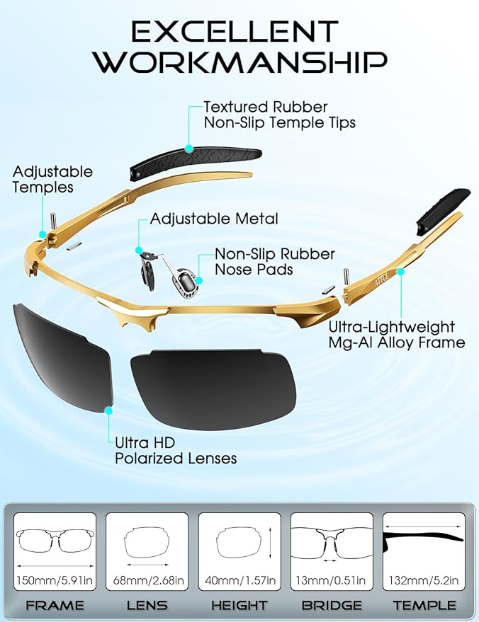 ATTCL Polarized Sunglasses Men Sports: UV Protection Anti Glare Wrap Around Lightweight Metal Driving Fishing Golf Running