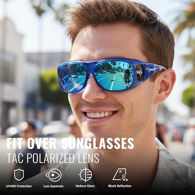 Myiaur Fit Over Glasses Sunglasses for Men Women， Polarized UV400 Protection, Anti-Glare for Driving & Outdoor Activities