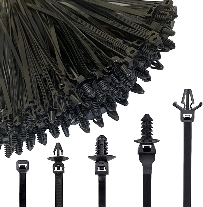 160Pcs Universal Nylon Push Mount Cable Zip Tie, Self Locking Cable Strap,Heavy Duty Nylon Push Mount Self Locking UV Resistant,5 Most Popular Sizes,for Indoor Wire Tying Construction Auto ect