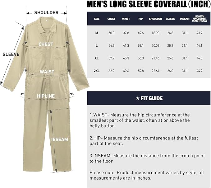Coveralls for Men Long Sleeve Cotton Blend Work Jumpsuit with Multi Pockets Utility Work Wear