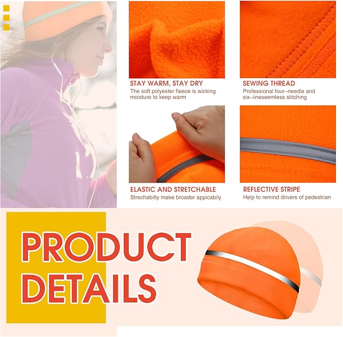 3 Pieces Safety Beanie High Visibility Reflective Beanie Hat Unisex Winter Security Beanies for Outdoor Night Works, Sports