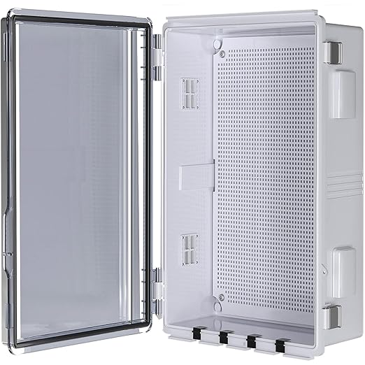 ABS Electrical Junction Box, Ventilated Design, Cable Grommets, IP65 Waterproof Enclosure, Indoor/Outdoor Use with Mounting Panel (Clear Cover, 19.7"x15.7"x7.9")