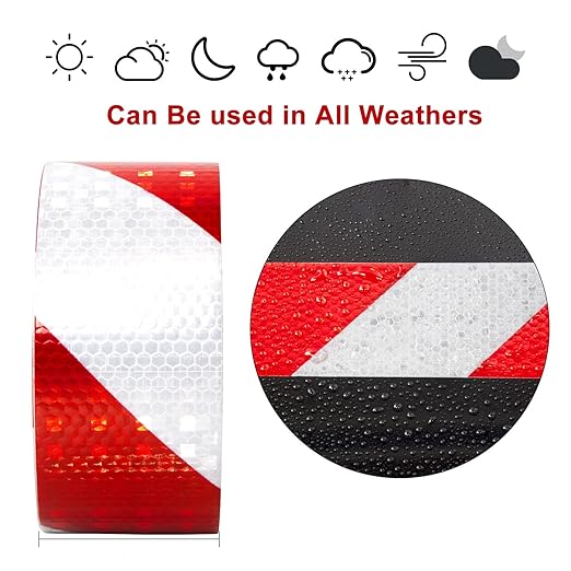 Reflective Tape, Waterproof Self Adhesive Dot Reflective Tape Outdoor Safety Caution Reflector for Trailers, Bikes, Cars（Red White, 4 Inch x 32.8 Feet）