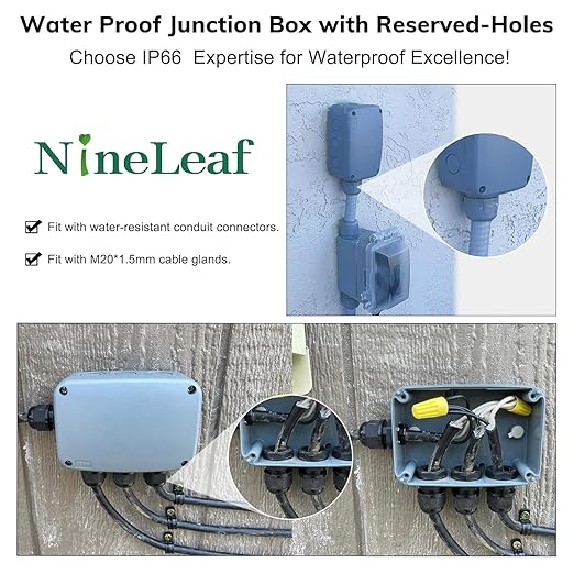 NineLeaf Outdoor Junction Box,IP66 Weatherproof Electrical Project Boxes PVC/ABS Plastic Enclosure Box Universal Watertight 4.9 x 3.3 x 2.3 inch (125x86x62mm), with 4PK 20mm Cable Gland Grey(10 Sets)